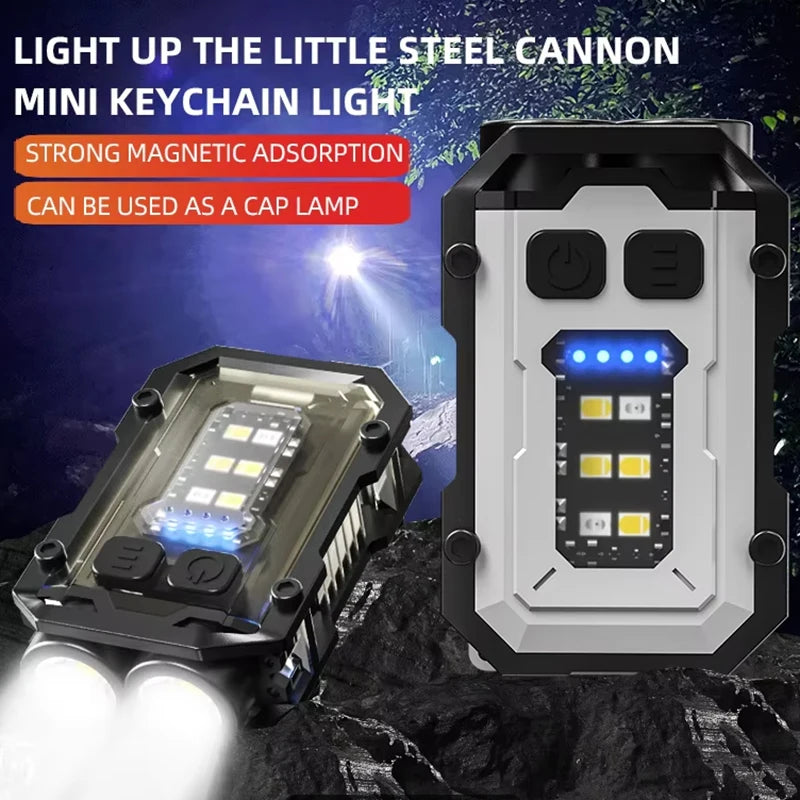 LED Mini Portable Keychain Lamp Multi-functional Strong Magnet COB Flashlight Emergency Lighting and Warning Light Peaceful Pleasures Health and Wellness