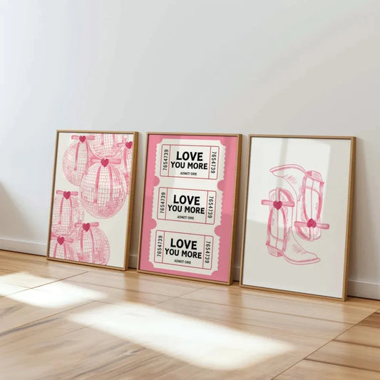 Coquette Cowgirl Valentine's Day Canvas Wall Art Poster Canvas Wall Art Peaceful Pleasures Health and Wellness G3582-3pcs 21x30cm No Frame