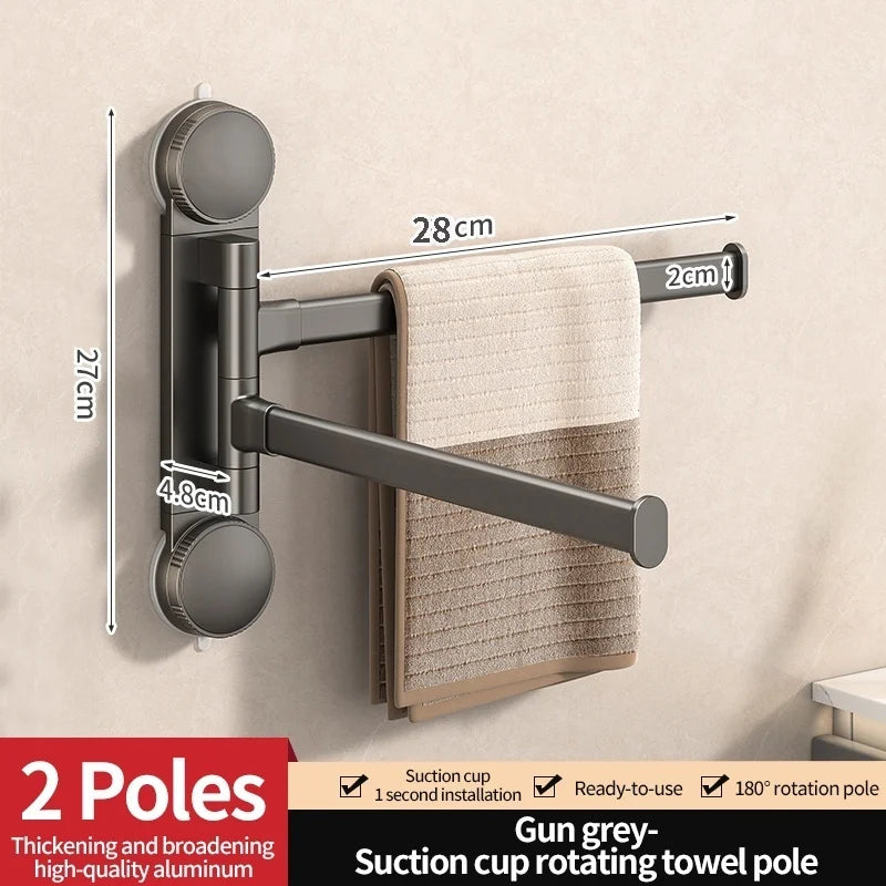 Drill-Free Rotating Double Towel Bar Rack with Suction Cup & Hook