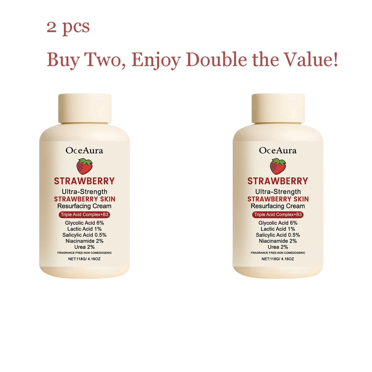 OceAura Strawberry Body Cream | Lightweight Moisturizer 118g