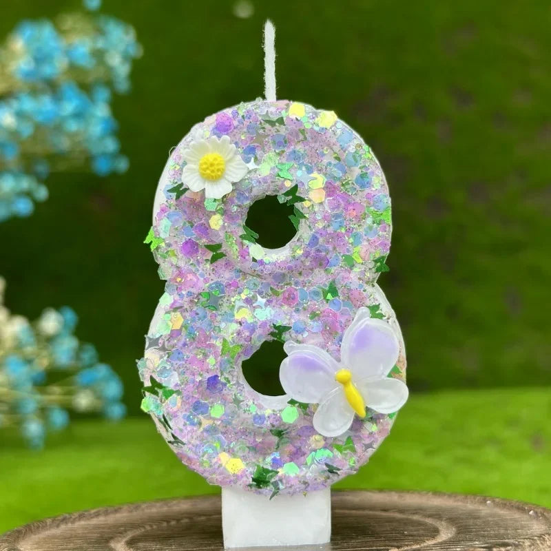 Number Cake Candle Butterflies Flowers Birthday Candle 1 2 3 4 5 6 7 8 9 3D Number Candle Cake Topper Birthday Party Cake Decor Peaceful Pleasures Health and Wellness 8
