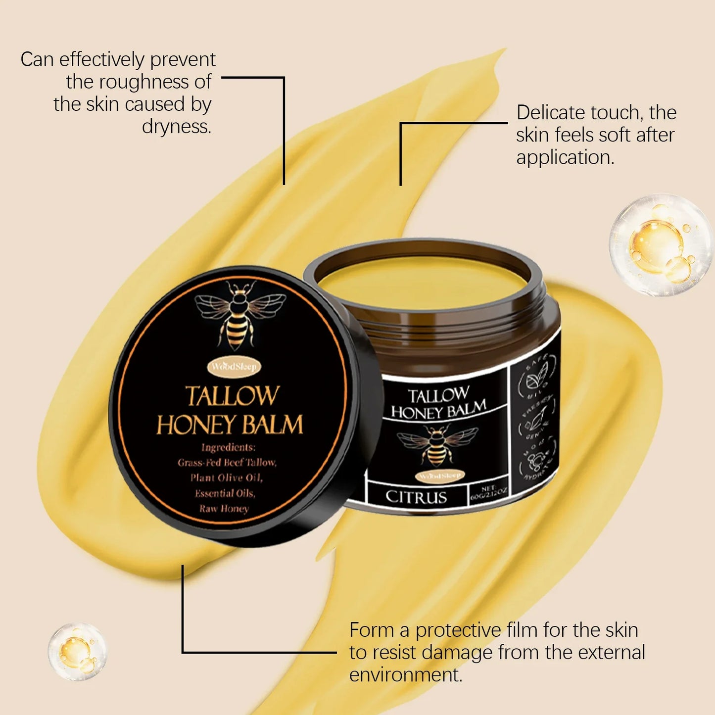 WoodSleep Tallow Honey Balm Whipped Body Butter 60g