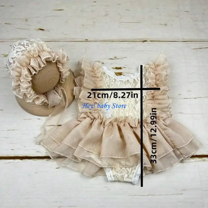 Newborn Photography Outfit – Lace Dress, Hat & Hairband Set