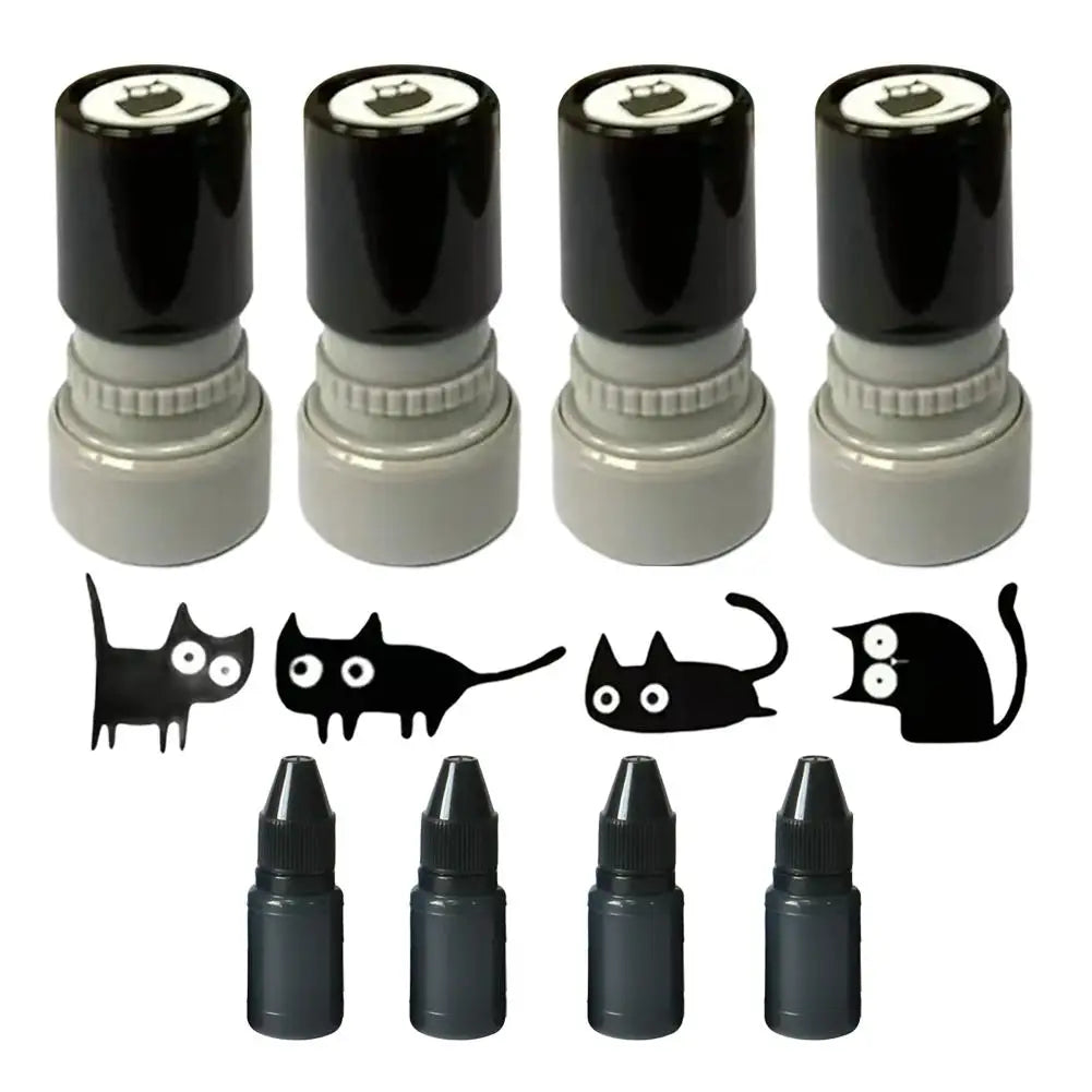 Cute Cartoon Stamps Lovely Small Black Cat Stamp DIY Scrapbooking Decoration Diary Collage Stationery DIY Craft Creations Peaceful Pleasures Health and Wellness Set