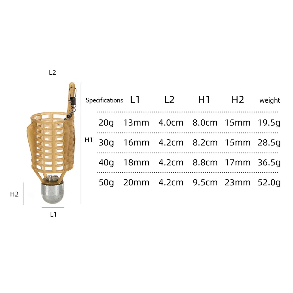 1Pcs Fishing Feeder Bait Cage ABS with Iron Head 20/30/40/50g Portable Thrower Carp Fishing Feeder Basket Holder Peaceful Pleasures Health and Wellness