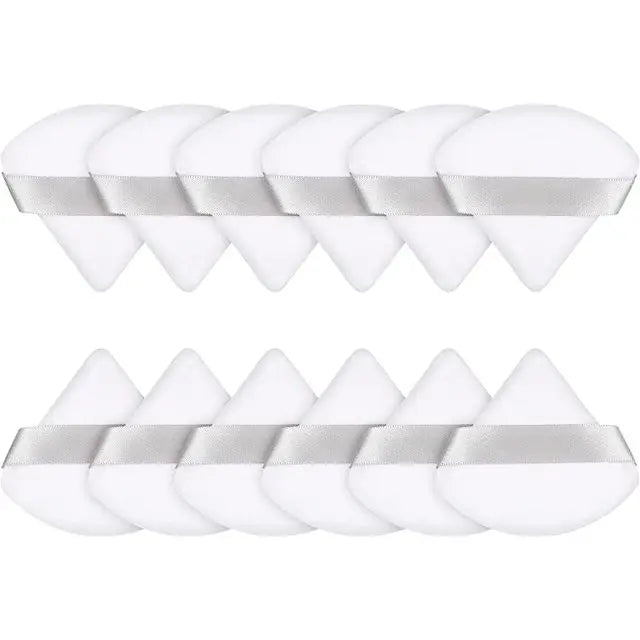 12-Pack Triangle Velvet Powder Puffs – Makeup Blending Tool Makeup Powder Puff Peaceful Pleasures Health and Wellness 12pcs White