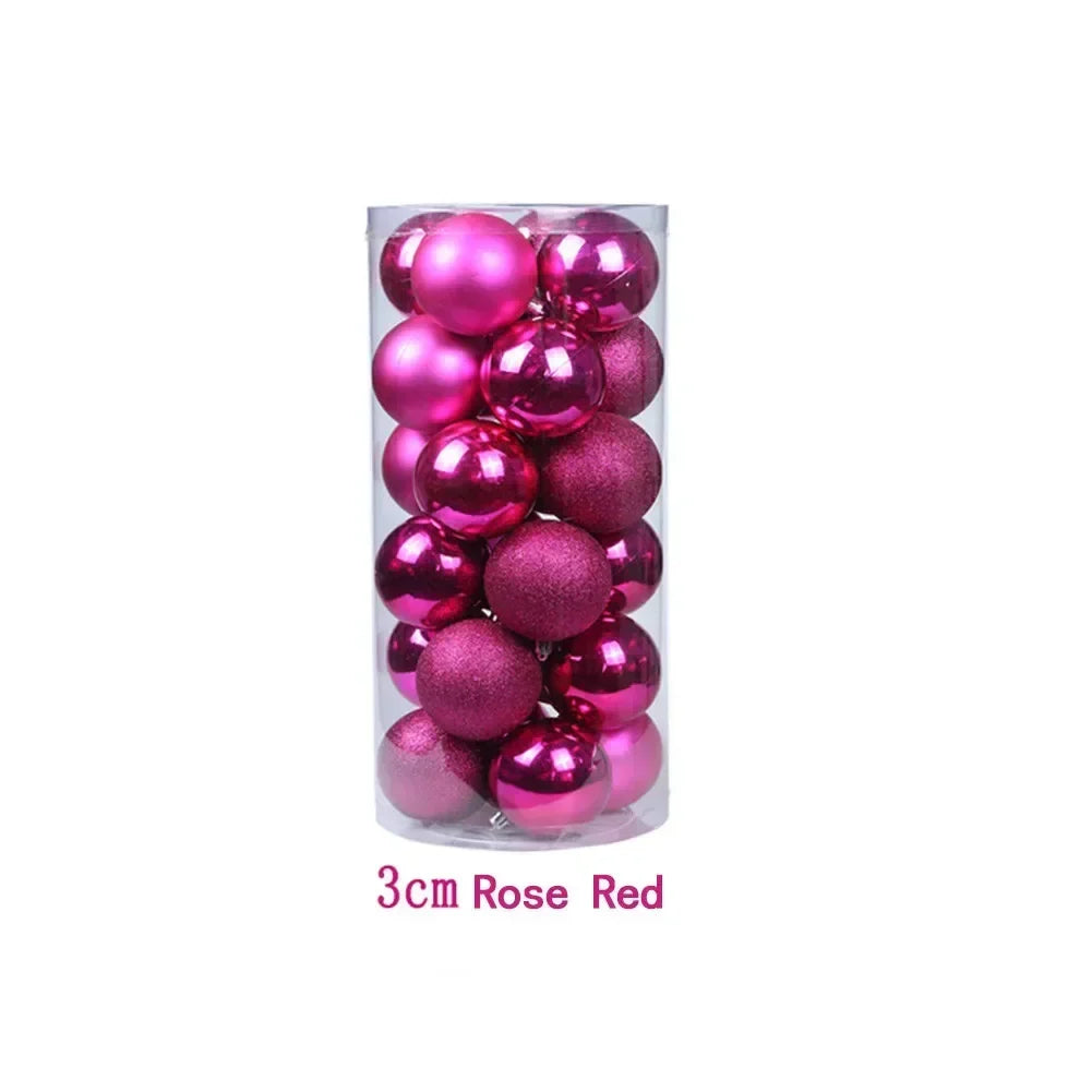 24-Pack 3cm Christmas Ball Ornaments – Shiny, Matte & Glitter