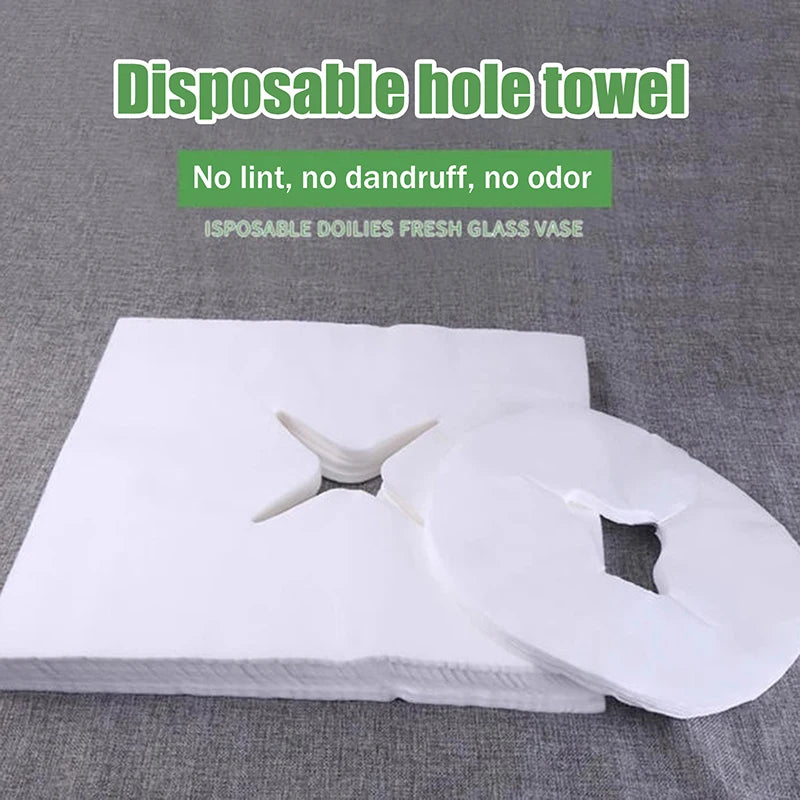 100pcs Disposable Beauty Salon Face Towel With Hole For Face Lying Pillow Massage Bed Hole Cross Lightweight Breathable Face Peaceful Pleasures Health and Wellness
