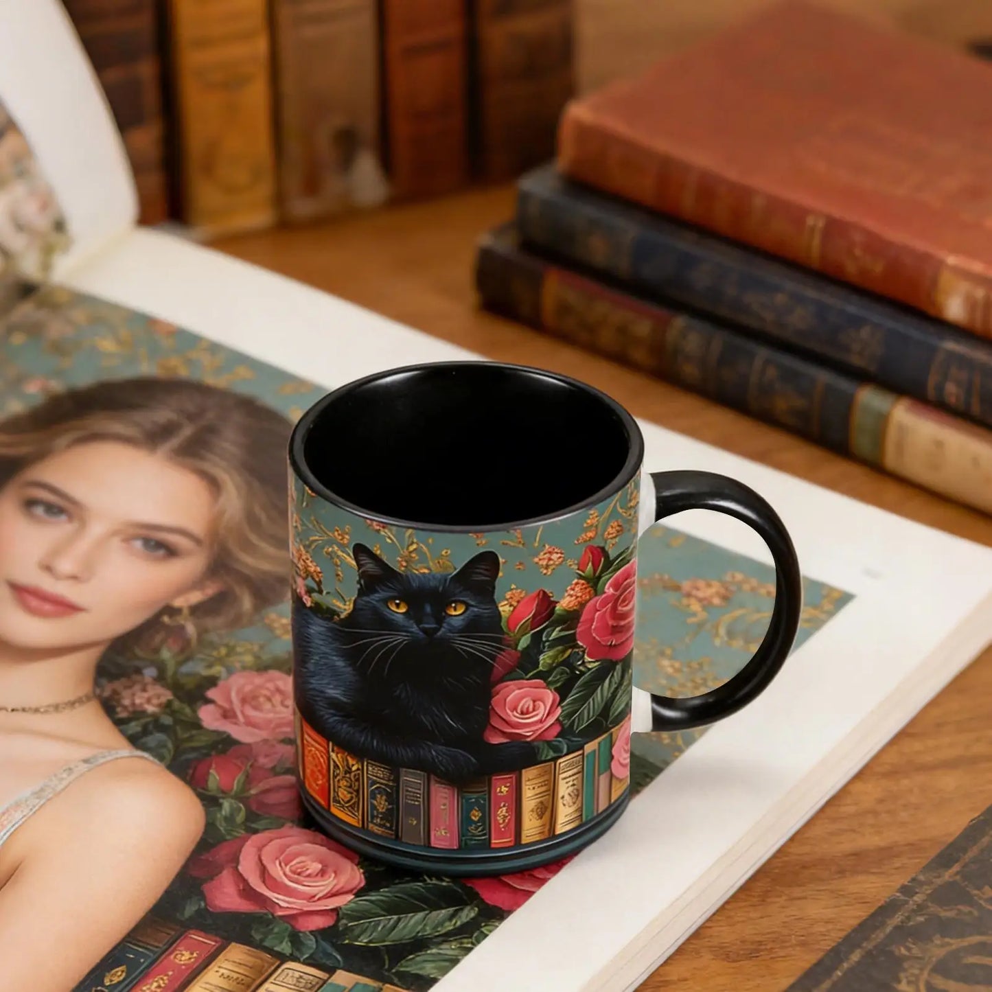 Ceramic Mug Heat-Resistant Drinkware 350ml Ceramic Cup for Book Lovers for Chocolate Tea Water Juice Home Dorm Hotel Apartment Peaceful Pleasures Health and Wellness