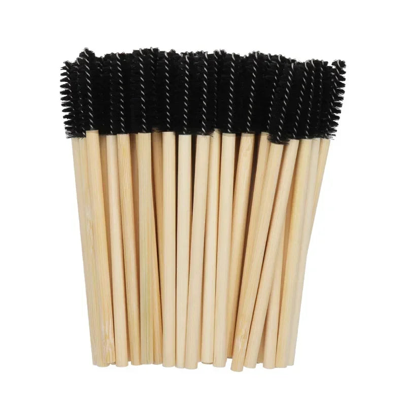 50pcs Disposable Silicone Eyelash Brushes, Eyebrow Extension Mascara Wands Applicator, Women Makeup Tools with Bamboo Handle Peaceful Pleasures Health and Wellness