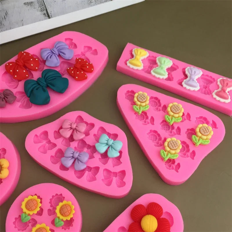 Cartoon Flowers Bow Bee Fondant Silicone Mold – Cake Decorating