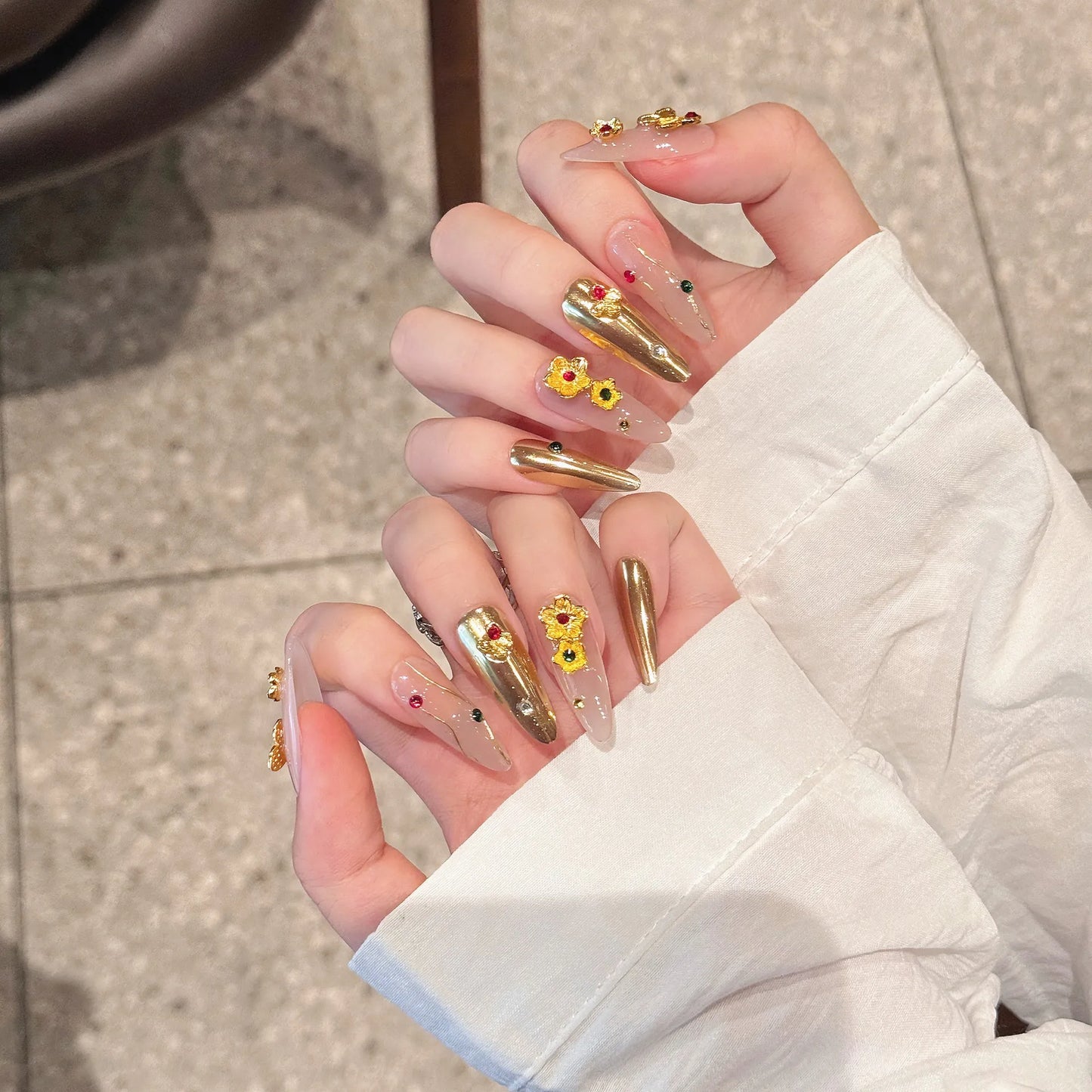 Champagne Cat Eye Press-On Nails Gradient Shimmer | 10pcs