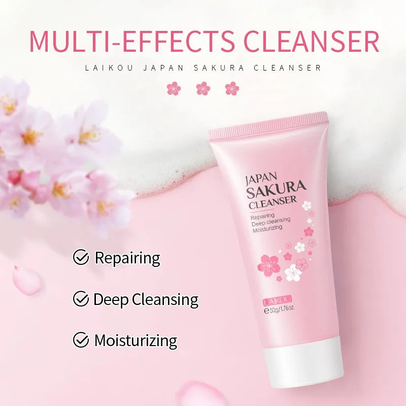 Sakura Cleanser Rich Foam Deep Clean Remove Grease Improve Oily Face Wash Cream Gentle Moisturizing Remove Blackhead Cleanser Peaceful Pleasures Health and Wellness