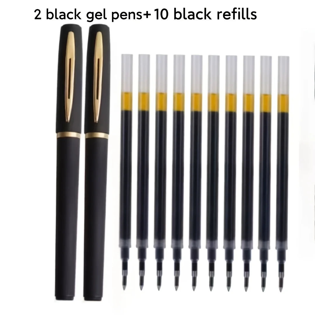 12-Pack Black Gel Pens with 10 Refills | Quick-Dry Medium Point