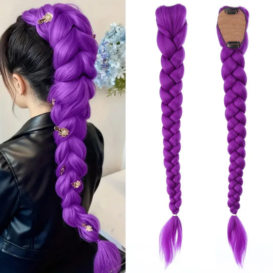 synthetic woven purple hair ponytail cosplay costume hairstyle for children girls Halloween Christmas Peaceful Pleasures Health and Wellness