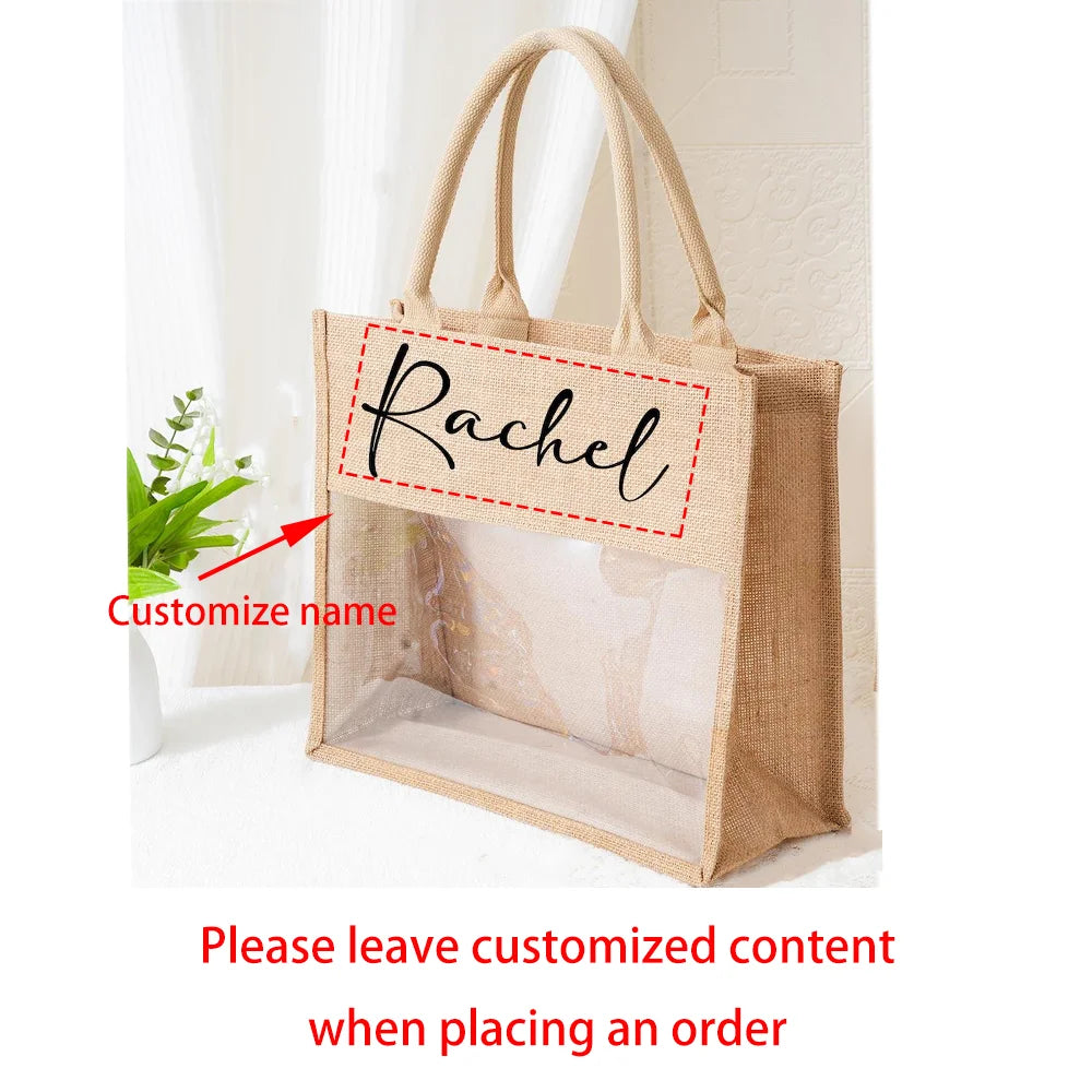 Custom Bridesmaid Beach Bag | Burlap & PVC Tote Wedding Gift