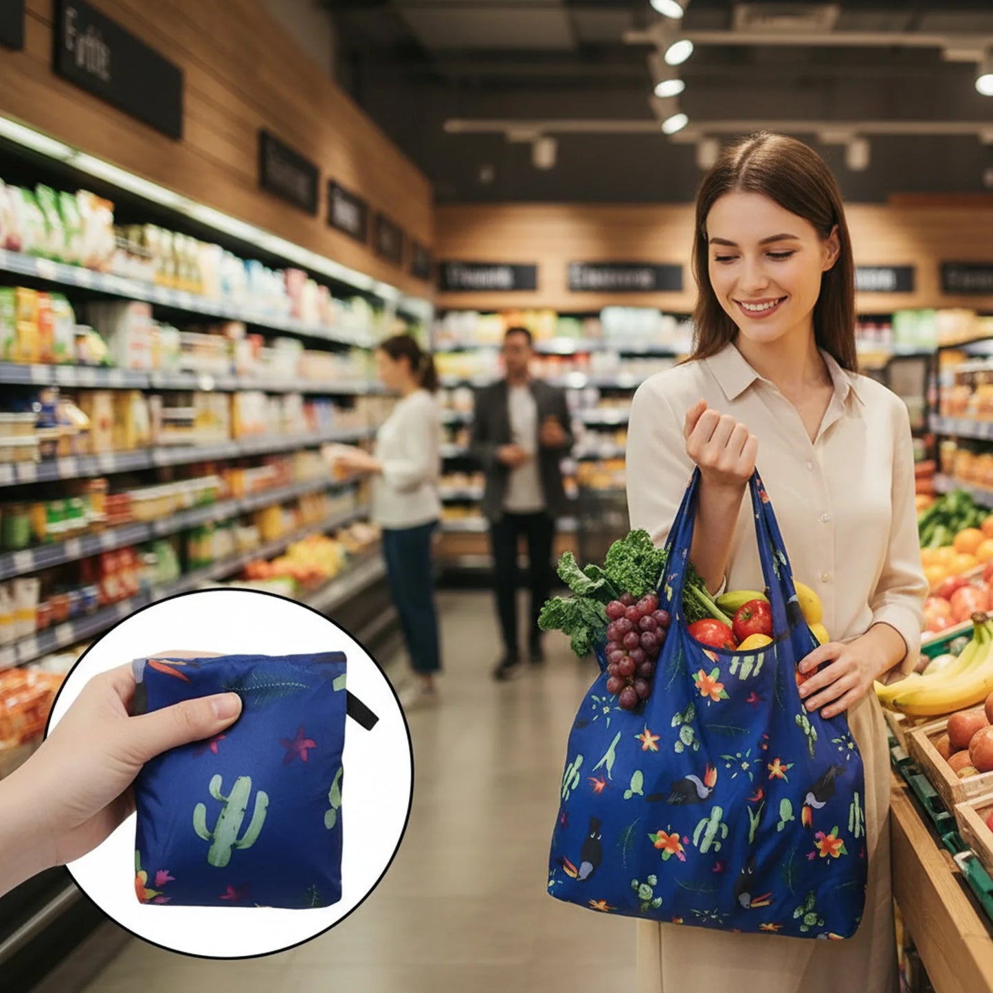 190T Polyester Tote Bag Large Foldable Shopping Bag Lightweight Waterproof Eco-Friendly with Shoulder Straps for Grocery Travel Peaceful Pleasures Health and Wellness