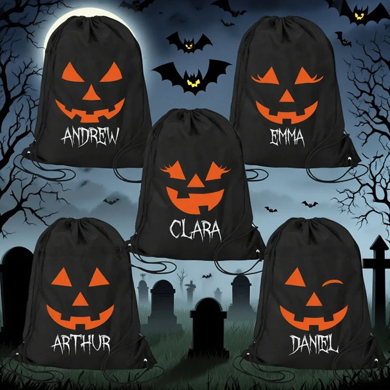 Personalized Halloween Pumpkin Drawstring Bag | Custom Candy Backpack Halloween Drawstring Bag Peaceful Pleasures Health and Wellness