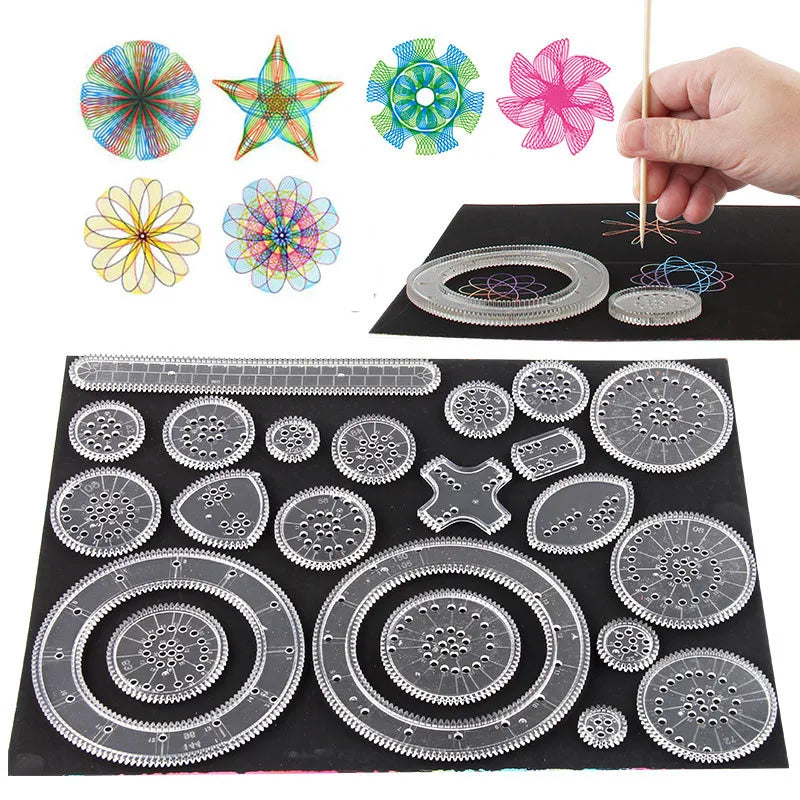 Spirograph Interlocking Gears Wheels Geometric Template Ruler Drawing