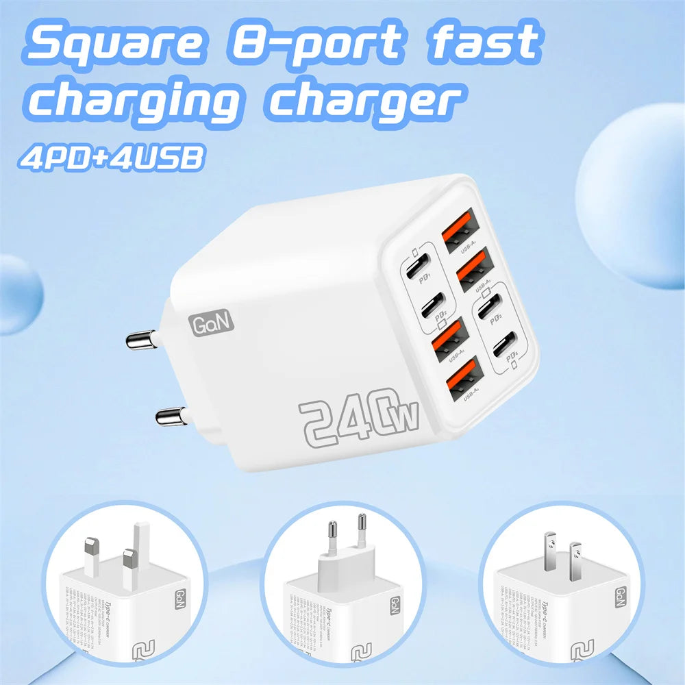 240W 8-in-1 USB-C Fast Charger for iPhone & Samsung