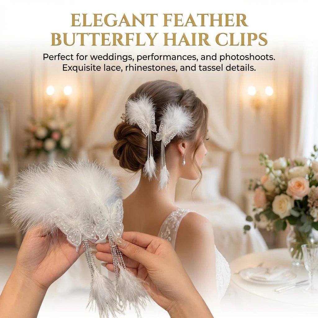 Feathers Butterfly Hair Clip For Women Elegant Fringe Headwear For Party Wedding Photography Peaceful Pleasures Health and Wellness