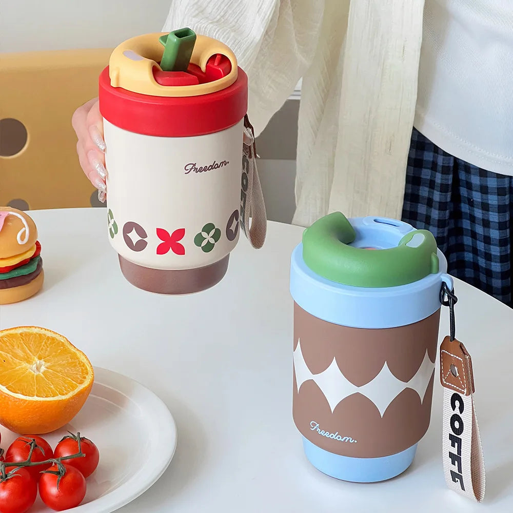Ceramic Lined Insulated Cup Mini Double Coffee Cups 316 Stainless Steel Student Cups Practical Health Cups Cute Large Capacity Peaceful Pleasures Health and Wellness