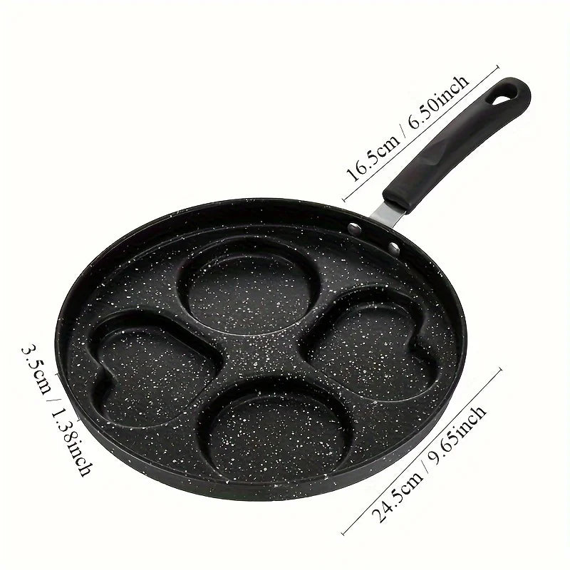 1pc Stainless Steel Non-Stick Skillet, Multi-Section Breakfast Pan with Burger & Egg Mold, Handle, Compatible with Gas Stove Peaceful Pleasures Health and Wellness Four hole design