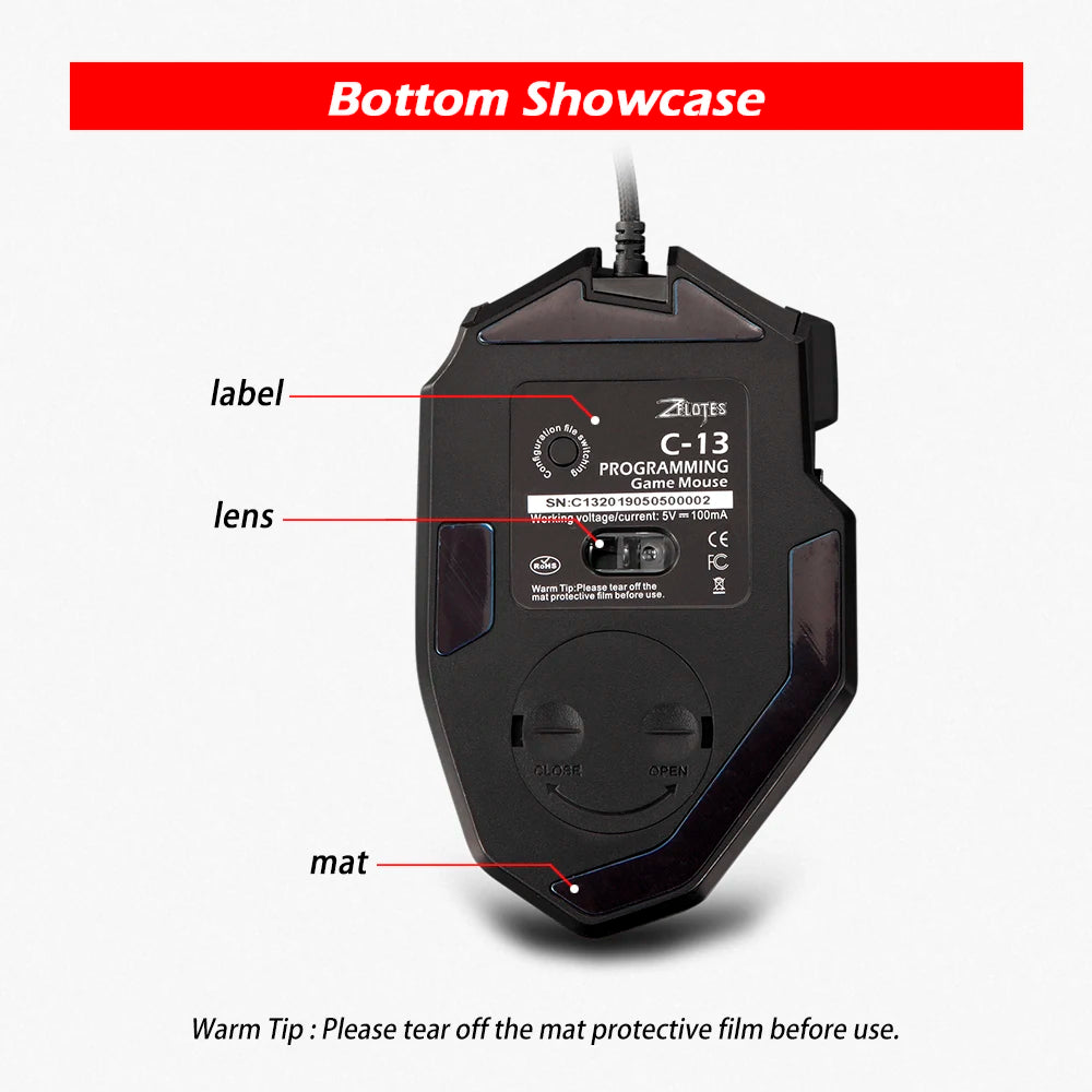 Zelotes C-13 Wired Gaming Mouse 13 Keys 10000 DPI RGB 128KB