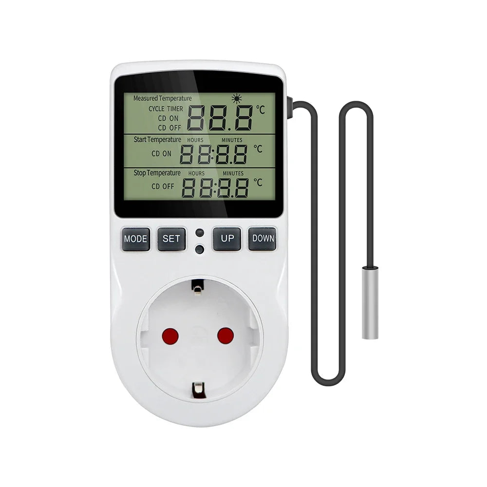 Timer Socket Digital Thermostat 220v Temperature Controller Socket Outlet With Timer Switch Cooling Heating Temperature Sensor Peaceful Pleasures Health and Wellness EU plug