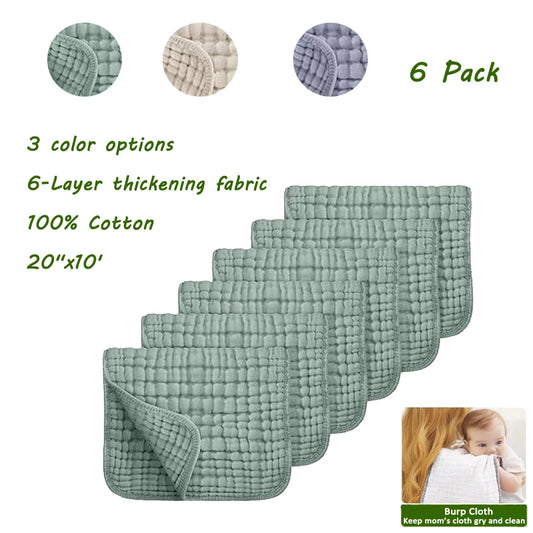 100% Cotton Muslin Burp Cloths for Baby – 6-Pack, 20x10" Muslin Burp Cloths Peaceful Pleasures Health and Wellness