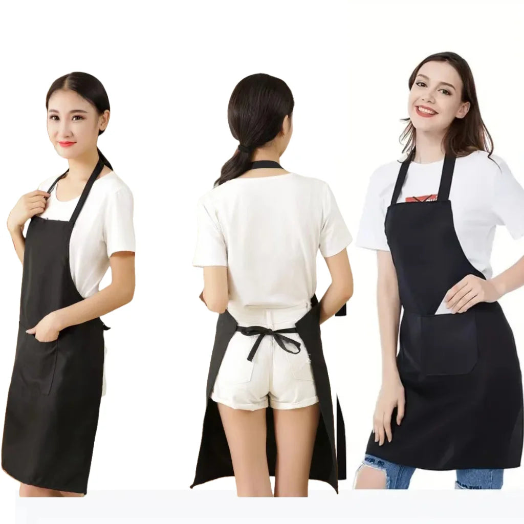 5Pcs Black Aprons - with Large Pockets, Durable Polyester Fabric, Waterproof and Stain Resistant, Unisex Bbq Aprons, Suitable for Home, Work, Restaurant Waiters, Cooking Aprons, Hairdressers - Easy to Clean Peaceful Pleasures Health and Wellness