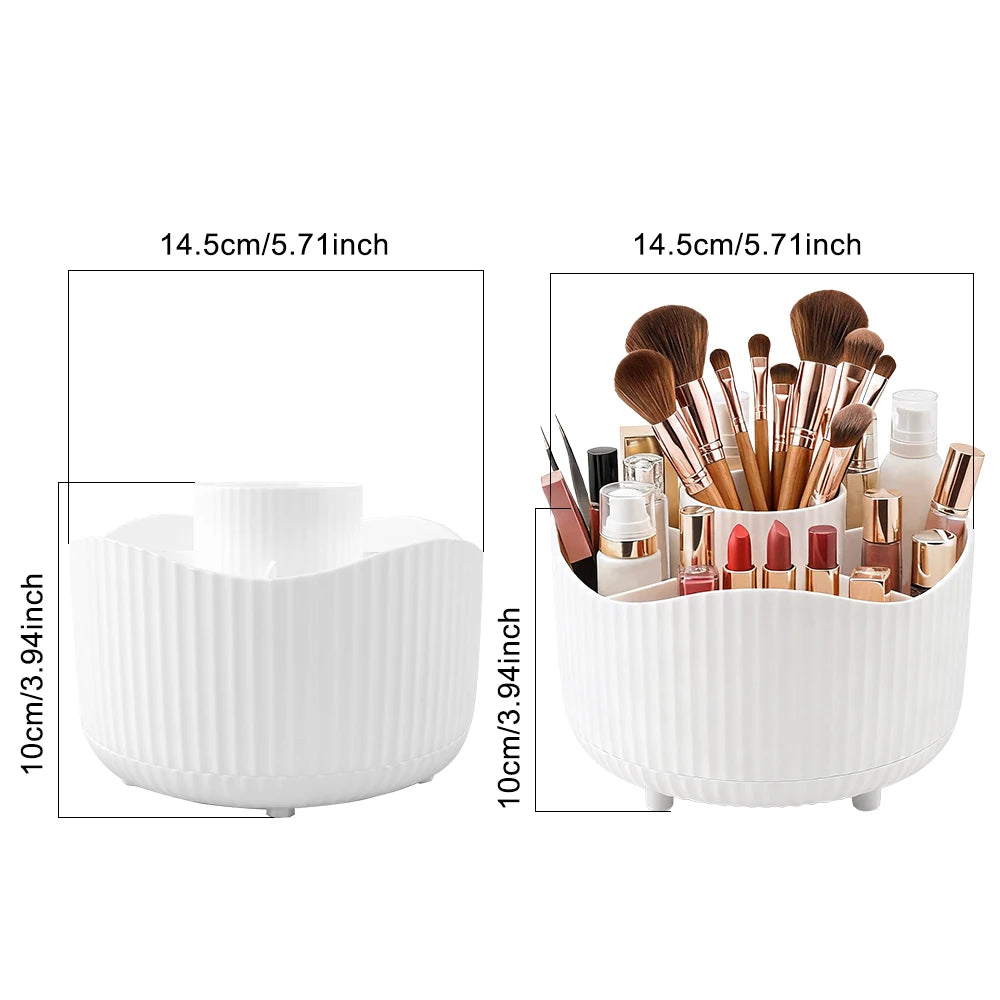 Rotating Makeup Organizer with Brush Holder & Perfume Tray