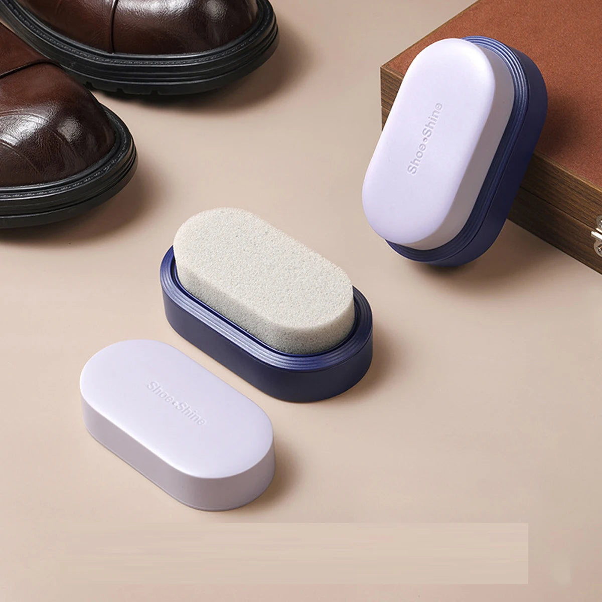 1Pcs Double-sided Sponge Shoe Polisher Portable Stain Removal Care Gentle on Leather Shoes Leather bag Leather jacket Peaceful Pleasures Health and Wellness Navy blue