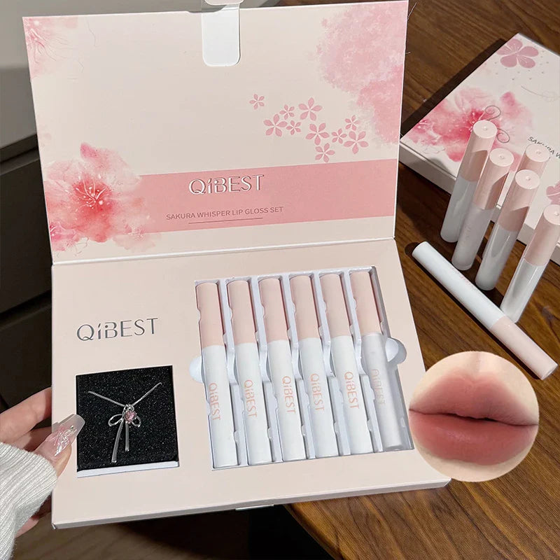 QiBest 6-Piece Matte Lipstick & Lip Glaze Gift Set + Mirror