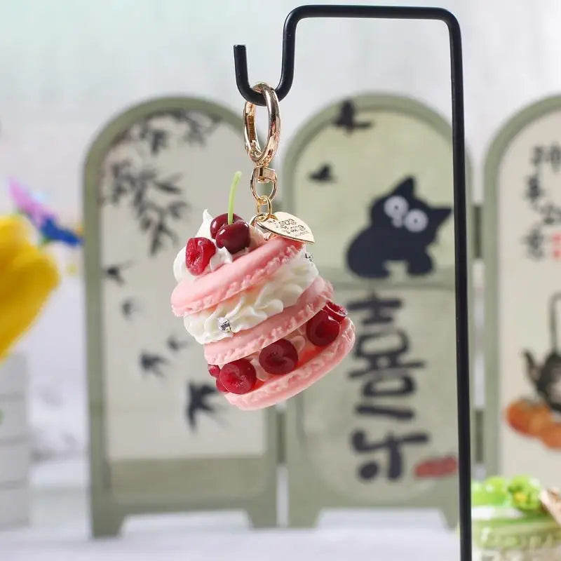 Fruit Macaron Cake Keychain | Cute Dessert Bag Charm for Girls