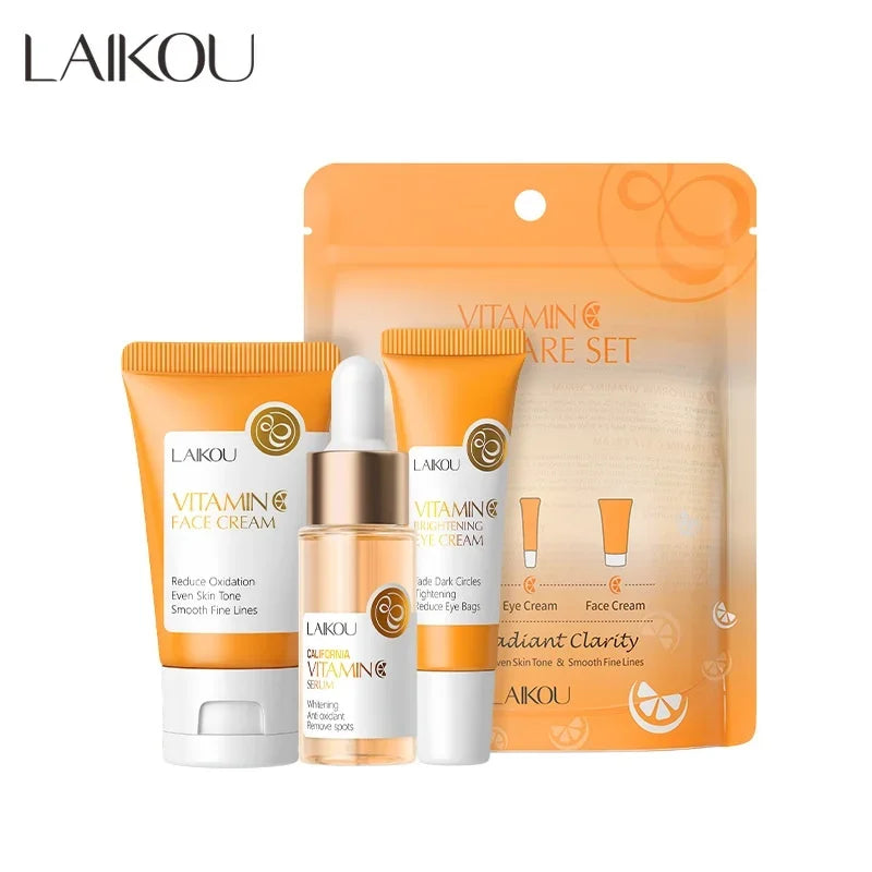 3pcs/Set LAIKOU Vitamin C Facial Set for Hydrating Moisturizing Whitening and Brightening Peaceful Pleasures Health and Wellness Vitamin C