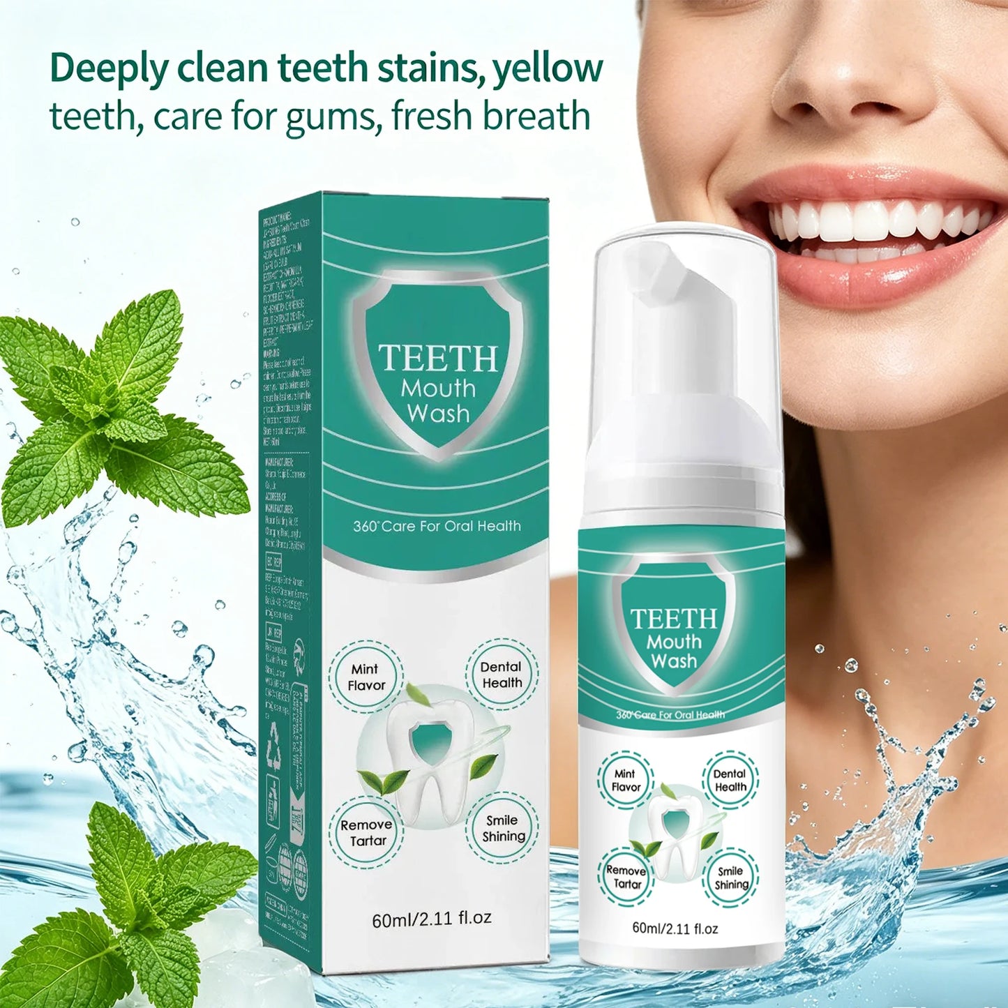 Foam Tooth Cleaning Mousse Teeth Whitening Removing Yellow Teeth Stains Gum Protection Freshens Breath Daily Oral Care Peaceful Pleasures Health and Wellness