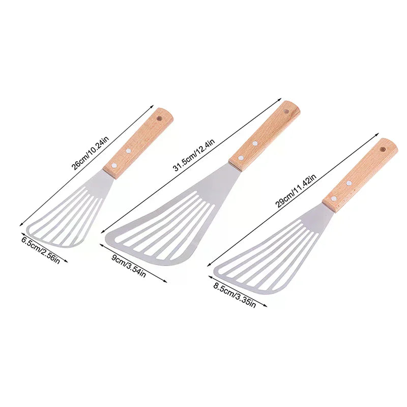 Stainless Steel Fish Turner Slotted Spatula | Beech Wood Handle Slotted Spatula Turner Peaceful Pleasures Health and Wellness