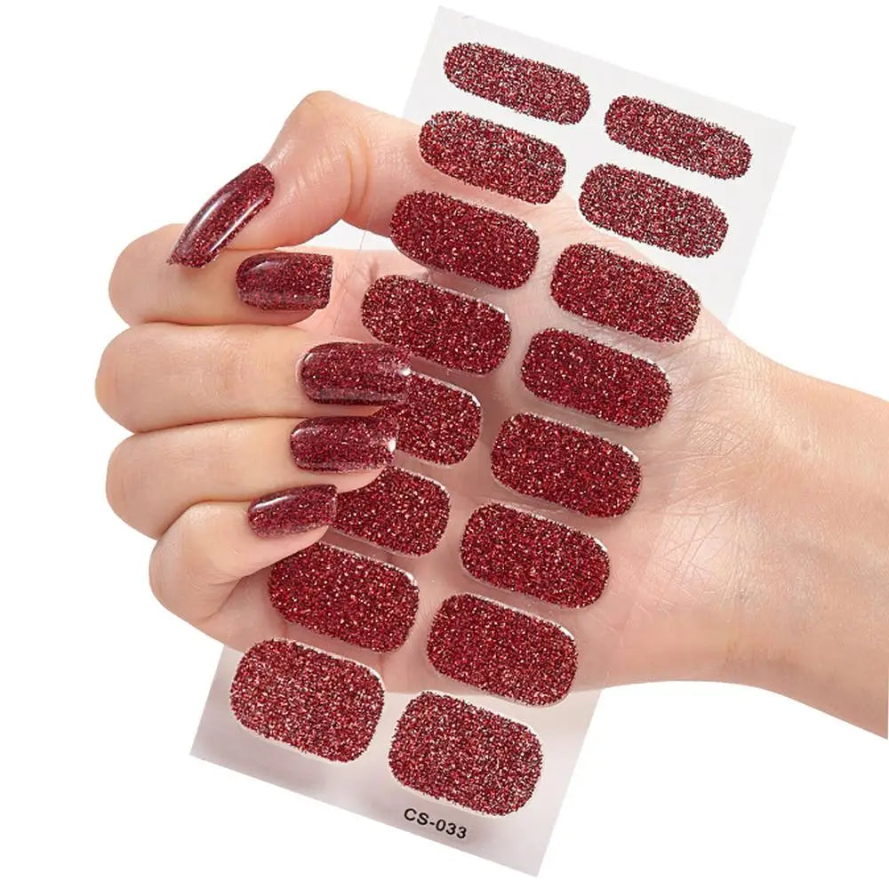 French Glitter Foil UV Gel Nail Wraps – 16-Tip Semi-Cured Strips