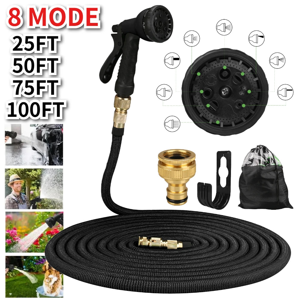 25/50/75/100ft Portable Car Wash Water Gun Garden Hose Water Gun For Cleaning Car 8 Mode Nozzle Spray Wall Mountable Water Hose Peaceful Pleasures Health and Wellness