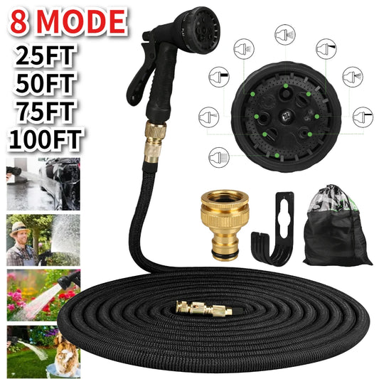 25/50/75/100ft Portable Car Wash Water Gun Garden Hose Water Gun For Cleaning Car 8 Mode Nozzle Spray Wall Mountable Water Hose Peaceful Pleasures Health and Wellness