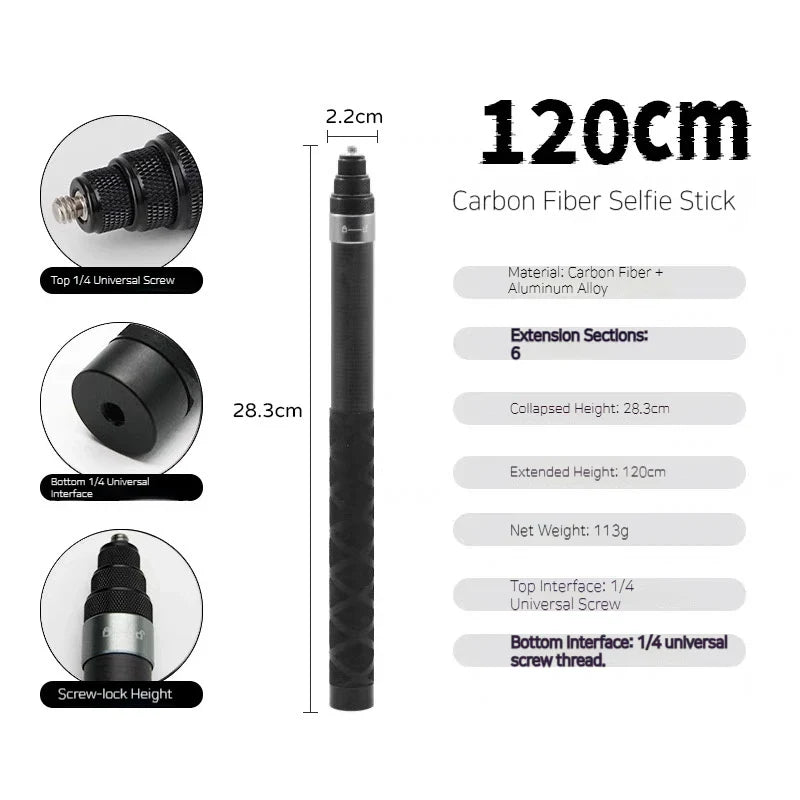 120cm Invisible Selfie Stick Tripod for GoPro, DJI & Insta360