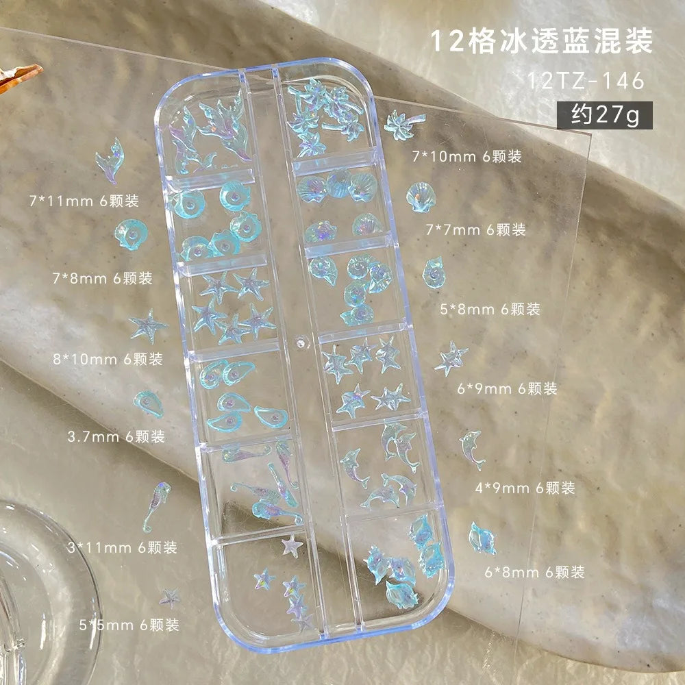 Ocean Aurora Shell Nail Charms | 3D Resin Starfish & Conch DIY Set