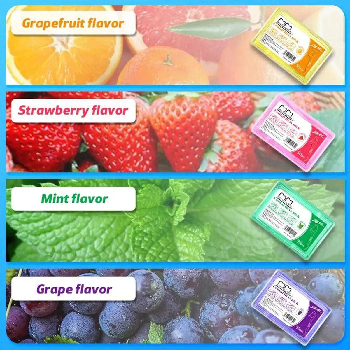 50pcs Floss Fruit Flavor Box Floss Dazzling Colorful Ultra Fine Floss Stick Tick Oral Cleaning Portable Floss Peaceful Pleasures Health and Wellness