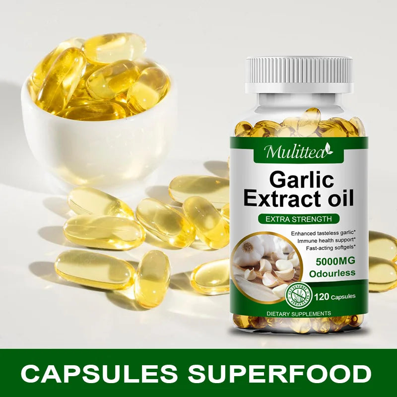 Mulittea Tasteless Garlic Oil Extract Capsules – 120ct Immune Support Dietary Supplements Peaceful Pleasures Health and Wellness