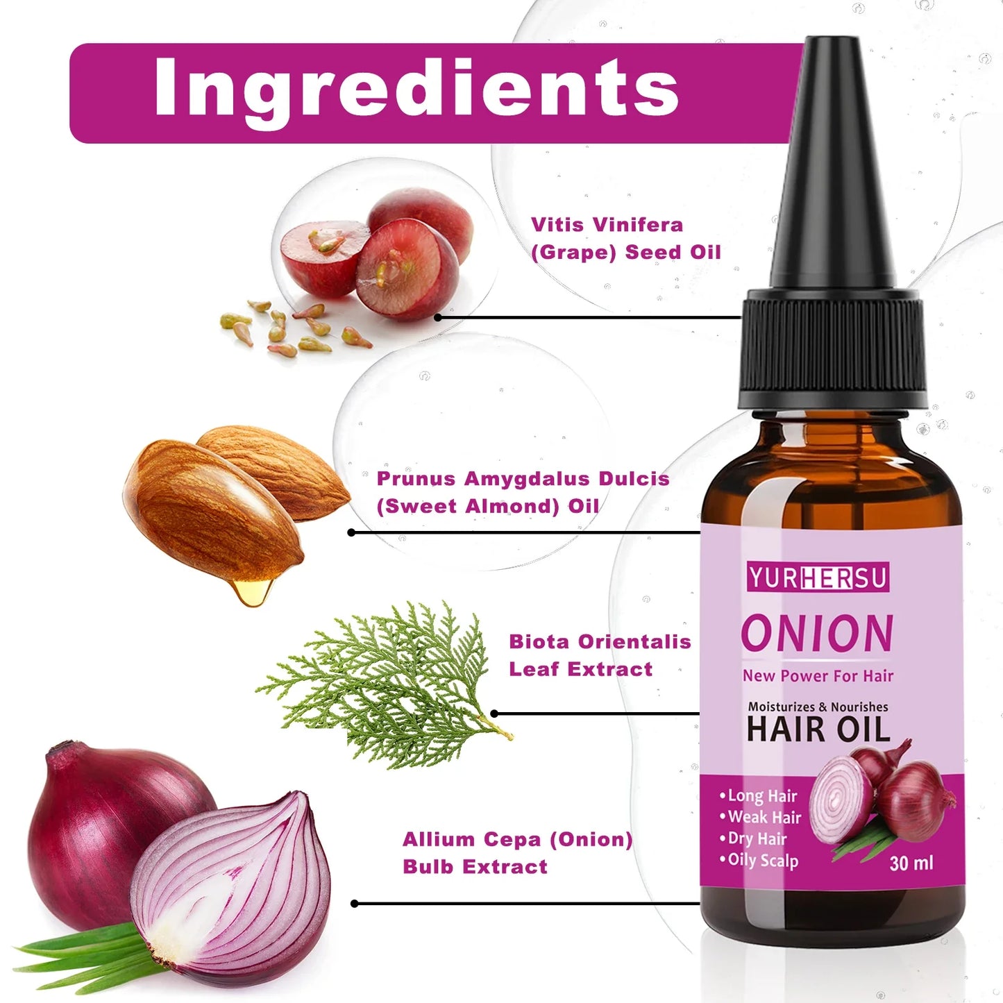 YURHERSU Onion Hair Oil – Pure Natural Hair Growth Treatment