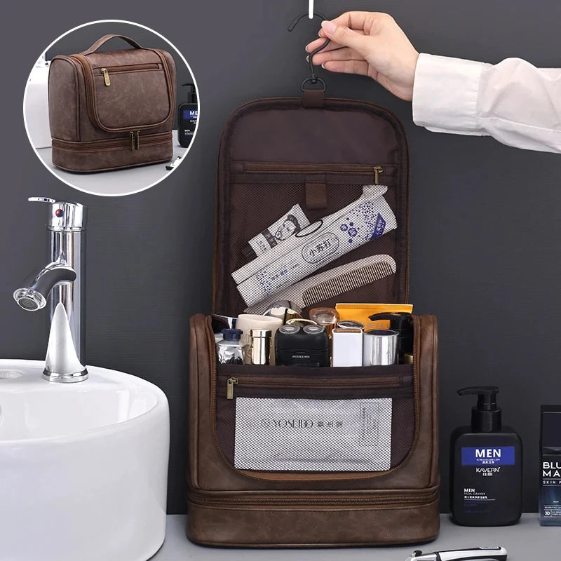 2026 New Men's Business Toiletry Bag Large-capacity High-end Multi-functional Waterproof Makeup Bag Hand-held Storage Bag Peaceful Pleasures Health and Wellness Tea color