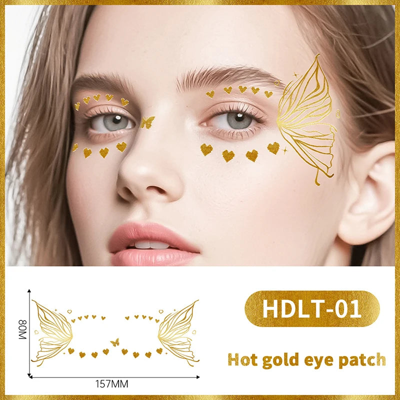 Butterfly Glitter Stickers Face Tattoo Flash Gold Temporary Metalic Tattoos Waterproof Makeup Decals For Girls Party Festival Peaceful Pleasures Health and Wellness 1