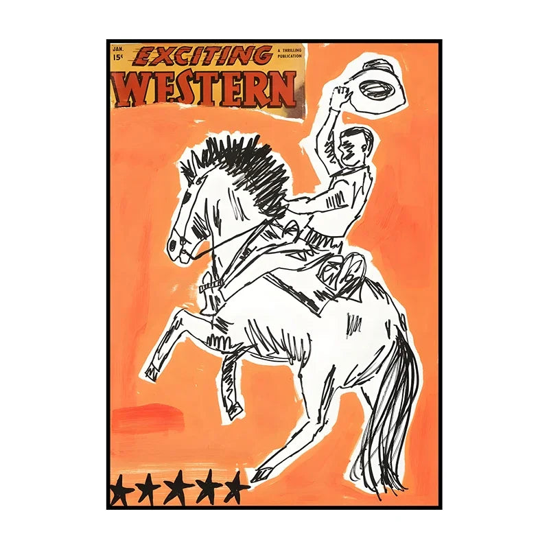 Western Cowboy Canvas Wall Art | Vintage Retro Poster Print
