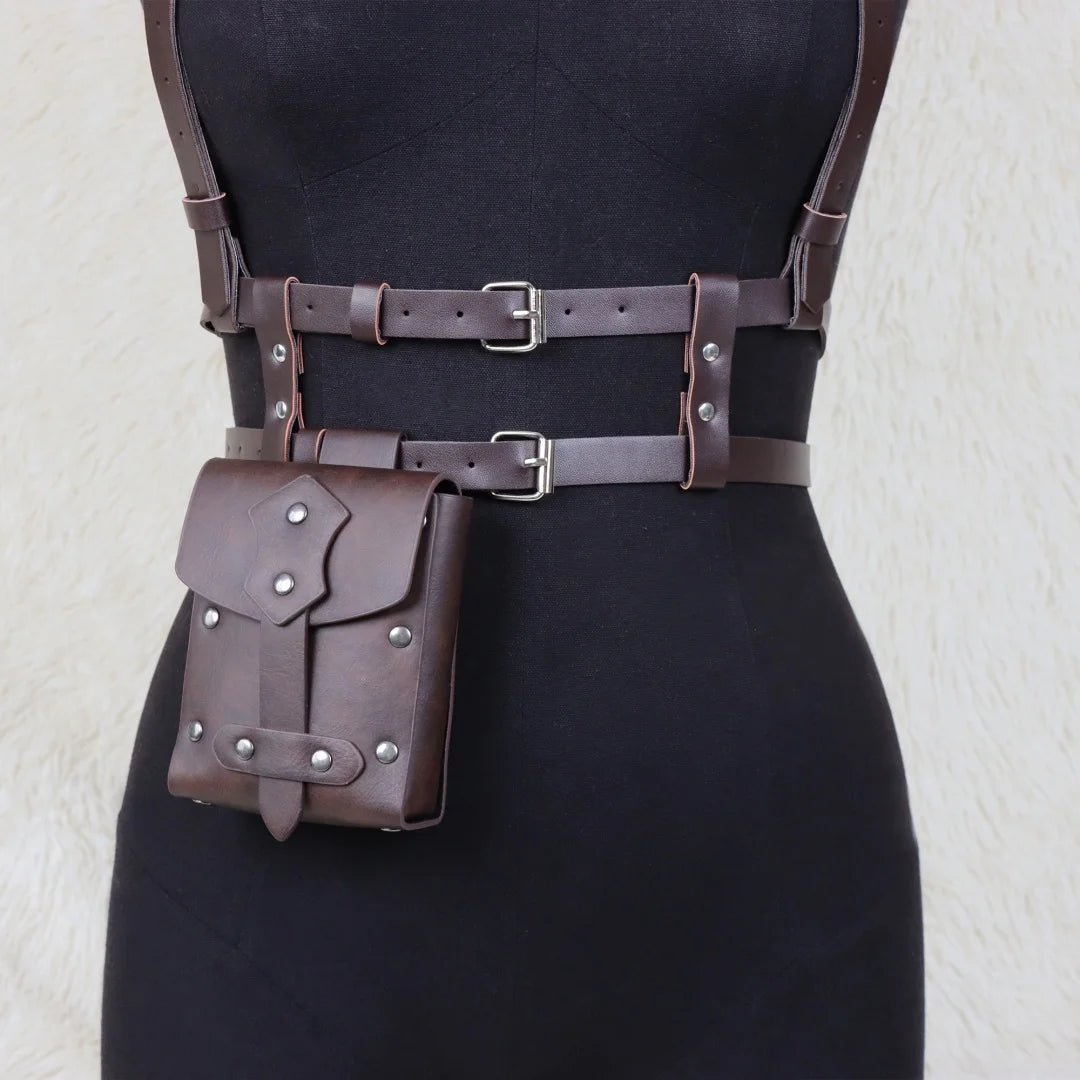 Medieval PU Leather Harness Belt Waist Bag Renaissance Cosplay
